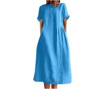 Vestidos de lino italiano para mujer, vestido largo casual, vestido de verano, manga corta, cuello redondo, vestidos holgados, Tipo 2, 3XL