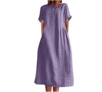 Vestidos de lino italiano para mujer, vestido largo casual, vestido de verano, manga corta, cuello redondo, vestidos holgados, Tipo 7, L