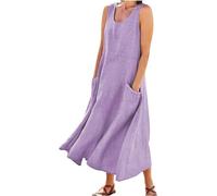 Vestidos de lino para mujer 2024, vestidos largos de algodón italiano, sin mangas, talla grande, cuello redondo, vestido de verano fluido, Morado (, XXXXXL