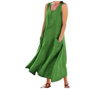 Vestidos de lino para mujer 2024, vestidos largos de algodón italiano, sin mangas, talla grande, cuello redondo, vestido de verano fluido, verde, XXXXXL