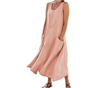 Vestidos de lino para mujer 2024, vestidos largos de algodón italiano, sin mangas, talla grande, cuello redondo, vestido de verano fluido, rosa, XXXXL