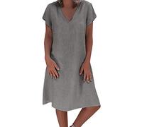 Vestidos de lino para mujer, talla grande, holgados, con cuello en V, de algodón, de verano, de manga corta, de algodón y lino, vestidos cortos de verano para Reino Unido, amarillo, 4XL