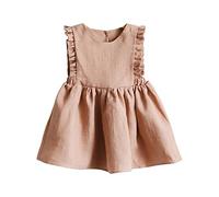 Vestidos de lino y algodón con volantes para niñas pequeñas, vintage, sin mangas, color sólido, para bebé, casual, trajes de verano, primavera, cuello redondo, ropa de angustia, rosa, 4-5 años