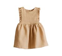 Vestidos de lino y algodón con volantes para niñas pequeñas, vintage, sin mangas, color sólido, para bebé, casual, trajes de verano, primavera, cuello redondo, ropa de angustia, amarillo, 3-4 años