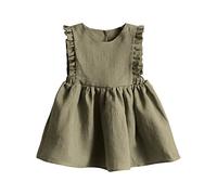Vestidos de lino y algodón con volantes para niñas pequeñas, vintage, sin mangas, color sólido, para bebé, casual, trajes de verano, primavera, cuello redondo, ropa de angustia, verde, 2-3 años