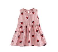 Vestidos de lino y algodón con volantes para niñas, vestido sin mangas con estampado de lunares para bebé, casual, trajes de verano, para primavera, cuello redondo, ropa de angustia, rosa, 3-4 años