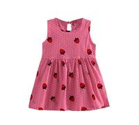 Vestidos de lino y algodón con volantes para niñas, vestido sin mangas con estampado de lunares para bebé, casual, trajes de verano, para primavera, cuello redondo, ropa de angustia, hot pink, 3-4