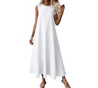 Vestidos de lino y algodón para mujer, de verano, cuello redondo, sin mangas, maxivestidos, lisos, sueltos, casuales, con vuelo, elegante, básico, para invitadas de boda, uso diario, vacaciones