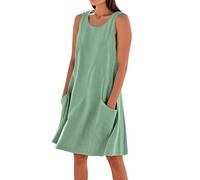 Vestidos de lino y algodón sin mangas para mujer, vestido corto de verano con bolsillos, vestido de tirantes para mujer, talla grande, pedido de liquidación 2025, tendencia, verde, XL