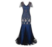 Vestidos de los años 20 para mujer, estilo Gatsby, estilo vintage, cuello en V, con cuentas y lentejuelas, dobladillo de sirena, vestido formal para fiesta de noche, talla grande, vestido largo de