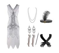 Vestidos de los años 20 para mujer, vestidos con flecos y lentejuelas con cuentas pesadas, disfraces de mujer con accesorios para vestidos de los años 20, disfraces de Helicóptero Cosplay Traje