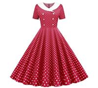 Vestidos de lunares para mujer, estilo vintage de los 50, con cuello en V, manga corta, estilo Rockabilly, casual, de línea A, para cóctel, fiesta de los 1950s, vestido de noche, vestido de graduación