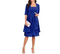Vestidos de madre de la novia con chaqueta, 2 piezas, manga media, longitud hasta la rodilla, vestido de gasa para madre del novio, azul real, 44