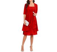 Vestidos de madre de la novia con chaqueta, 2 piezas, media manga, longitud hasta la rodilla, vestido de gasa para madre y novio, rosso, 58 Grande