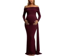 Vestidos De Maternidad Fiesta Elegante Mujer Vestidos Acanalado Abertura Lactancia Comodidad Favorecedor Lactancia Elegante Vestido de Maternidad Formal Asimétricos Mangas Largas (M)