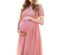 Vestidos de Maternidad Gasa con Encaje Manga Corta for sesión Fotos Embarazadas, Vestido Largo for Baby Shower, Accesorio fotografía(L)