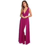 Vestidos de Moda Verano Mujer Sexy Cuello en V Sin Mangas Vestidos de Playa Damas Casual Suelto Largo Maxi Vestido de Fiesta-Púrpura-M