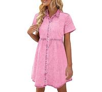 Vestidos de mujer de manga larga vestido vaquero escalonado con mangas cortas con botones para mujer vestido ajustado, rojo, XL