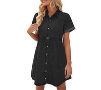 Vestidos de mujer de manga larga vestido vaquero escalonado con mangas cortas con botones para mujer vestido ajustado, gris, S