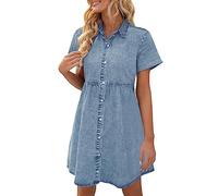 Vestidos de mujer de manga larga vestido vaquero escalonado con mangas cortas con botones para mujer vestido ajustado, BU1, S