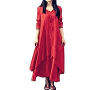 Vestidos de mujer de verano de algodón lino anchos cómodos largos vestidos de sol elegante cuello redondo casual ropa de lino suave manga larga vestido Boho tallas grandes vintage cubre traje de playa