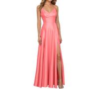 Vestidos De Mujer Elegantes Largos Elegante Vestido Largo de Noche para Mujer con Escote Cuadrado y Mangas Largas para Eventos (Watermelon Red, S)