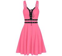 Vestidos de mujer elegantes para fiesta, mujeres de talla grande, vendaje sólido fresco, dobladillo irregular, sin mangas, camisola mini vestido, vestido para mujer de verano (rosa L)