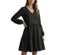 Vestidos de Mujer Manga Larga Vestido Casual Cuello V Vestidos Sueltos de Camiseta T-Shirt Túnica Negro Color sólido Vestido Midi Moda Chic Playa Vacaciones