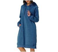 Vestidos de mujer para otoño e invierno con capucha y bolsillos, longitud media, vestido tipo suéter 11111, vestidos para mujer, Reino Unido, azul, X-Large