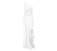 Vestidos de mujer para un vestido de novia, vestido formal con volantes y hombros delgados, vestido formal de seda, largo, blanco, M