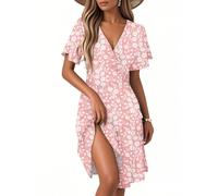 Vestidos De Mujer Verano, Vestidos De Verano para Mujer Primavera Vestido Elegante Manga Corta con Cuello En V Y Estampado Floral para Vestido Midi Corte A Playa Bohemio Fluido Fiesta Elegante Evento
