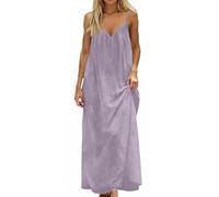 Vestidos De Mujer, Vestido Largo Mujer Fiesta Vestidos De Cocktail Elegantes Vestido Largo Verano para Color Liso Escote En V Sin Mangas Tirantes Finos Corte En A Estilo Playero Vaporoso con Vuelo