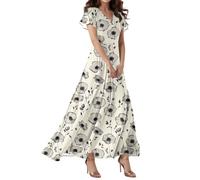 Vestidos De Mujer, Vestidos De 15 Años Quinceañera Cocktail Mujer Elegantes Vestido Largo Manga Corta con Cuello En V Y Estampado Floral Estilo Boho para Vestido Casual Fluido Estilo Swing Elegante