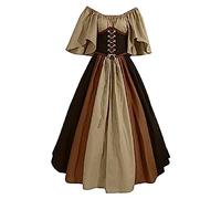 Vestidos De Navidad Carnaval Estilo Maxi Vintage Medieval para Mujer, Manga Acampanada Corta Vestido Celta De Empalme para Cosplay, Renacentismo, Princesa GóTica, Baile De Graduación(G L,XXL)