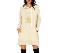 Vestidos de Navidad para mujer, divertidos, intermitentes, con capucha, de gran tamaño, tipo túnica, con capucha, vestido de Navidad, suéter largo de invierno, trajes de vacaciones, amarillo, L