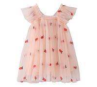 Vestidos de niña 2026 Niñito Niña Manga Mosca Mariposa Frutas Bordado Vestido de Tul Fiesta de Baile Princesa Casual Elegante Ropa Blanca, Rosa., 2-3 años