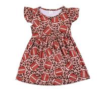Vestidos de niña 2026 Vestido Casual para Niñas Con Estampado De Béisbol Y Volante, Traje De Verano Juguetón Para Niños Pequeños Vestido De Princesa Blanca Largo Color Sólido, marrón, 2-3 años