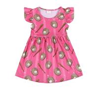 Vestidos de niña 2026 Vestido Casual para Niñas Con Estampado De Béisbol Y Volante, Traje De Verano Juguetón Para Niños Pequeños Vestido De Princesa Blanca Largo Color Sólido, Rosa., 3-4 años