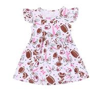 Vestidos de niña 2026 Vestido Casual para Niñas Con Estampado De Béisbol Y Volante, Traje De Verano Juguetón Para Niños Pequeños Vestido De Princesa Blanca Largo Color Sólido, Rosa claro., 8-9 años