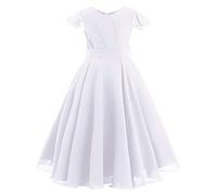 Vestidos de niña de flores Boho largo de gasa vestido de princesa de boda primera comunión una línea de dama de honor vestido de noche, Blanco, 7-8 Años