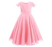 Vestidos de niña de flores Boho largo de gasa vestido de princesa de boda primera comunión una línea de dama de honor vestido de noche, Rosa., 13-14 Años