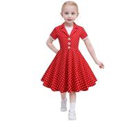 Vestidos de niña de moda hermosos vestidos casuales de manga corta vintage con lunares para niños de los años 50 para niñas vestidos de boda escolares festivos, rojo, 7-8 años