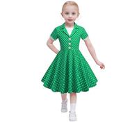 Vestidos de niña de moda hermosos vestidos casuales de manga corta vintage con lunares para niños de los años 50 para niñas vestidos de boda escolares festivos, verde, 7-8 años