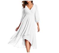 Vestidos de noche elegantes para mujer, vestidos de fiesta, manga larga, gasa, cuello en V, largo vestido de dama de honor, vestido de invitado de boda, vestido de línea A, vestido maxi de novia