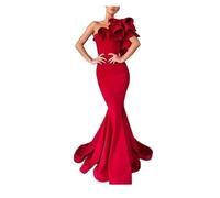 Vestidos de Noche Elegantes Vestidos Largos de Fiesta for Mujer, satén, con un Solo Hombro, Sencillos, Formales, for Fiestas, for Damas Honor para celebración(Red,6)