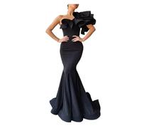 Vestidos de Noche Elegantes Vestidos Largos de Fiesta for Mujer, satén, con un Solo Hombro, Sencillos, Formales, for Fiestas, for Damas Honor para celebración(Black,20W)