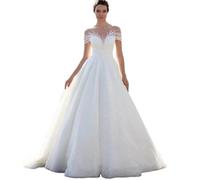 Vestidos de Novia de Manga Corta Boho de Moda de Línea A para Mujer Vestidos de Novia de Encaje Simple Vestidos de Oficina de Registro de Princesa Vestidos de Novia Ajustados