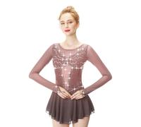 Vestidos De Patinaje Artístico De Manga Larga For Niñas, Cuello Redondo, Trajes De Competición De Patinaje Artístico Sobre Hielo, Uniformes De Equipo(Marrón,3XS)