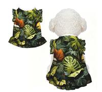Vestidos de perro con estampado de hojas de palma de la selva tropical, lindo vestido de camisa para perro, falda sin mangas, vestido de verano para mascotas, para cachorros y gatos pequeños, S