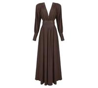 Vestidos de primavera para mujer, cuello en V, cintura alta, cinturón de manga larga, vestido de fiesta de boda, marrón, XS